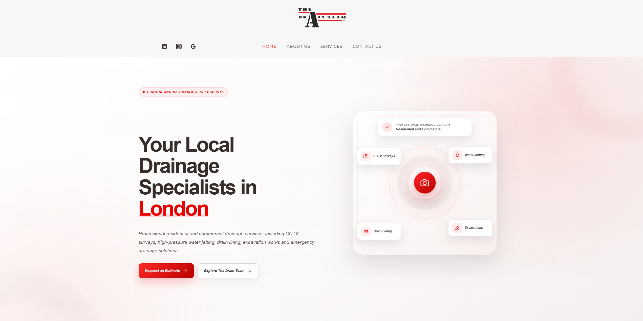 The Drain Team London website displayed on desktop